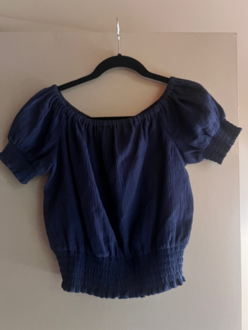 MICHAEL Michael Kors Navy Puff Sleeve Peasant Top